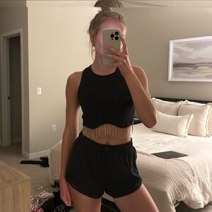 Amazon Black Tank Top with Beaded Hem